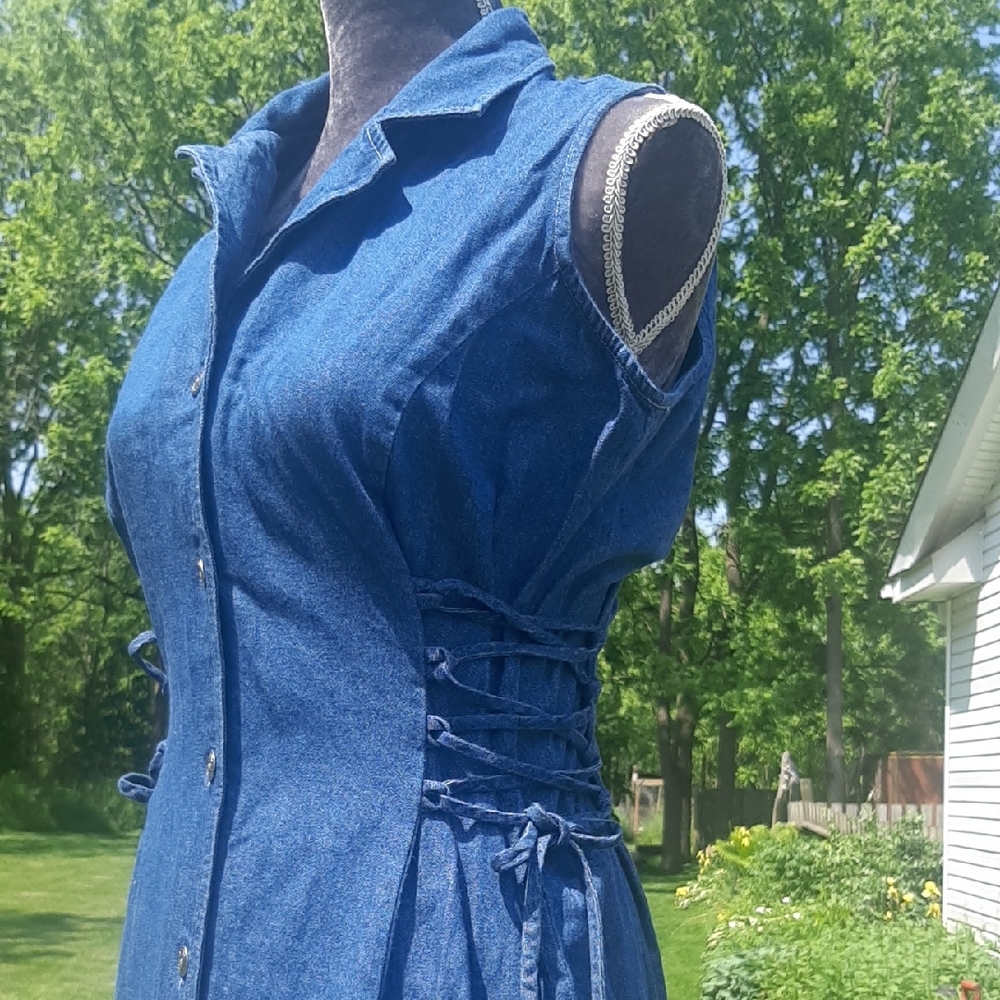 Eastwest💙Cinched Waist Flattering Denim Midi Size M - Picture 5 of 13